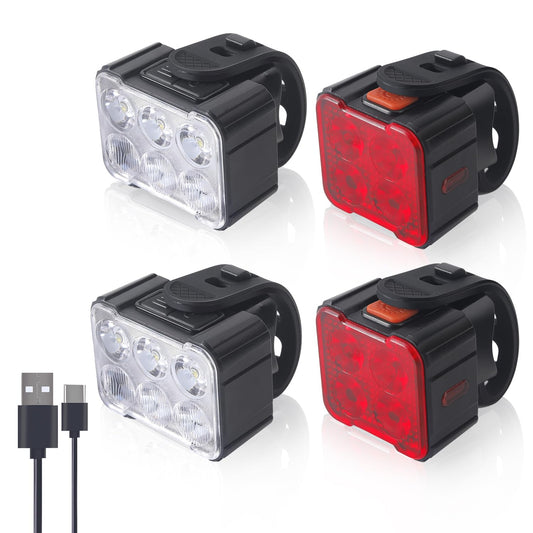 KunHe Bike Lights for Night Riding USB Rechargeable Bike Lights Front and Back 6+8 Modes Bike Light Set Bicycle Lights Headlight and Taillight Easy to Install