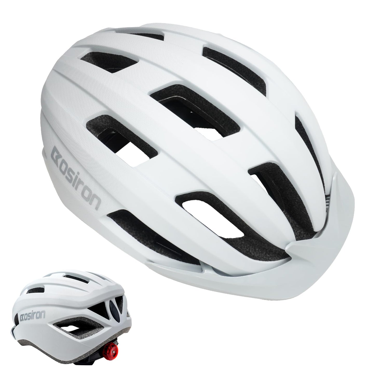 Ckorison Bike Helmet Adult Men Women Bicycle Helmet with Light Detachable Visor Lightweight Mountain Road Bike Helmet Adjustable Size Cycling Helmet (White L(56-61cm))