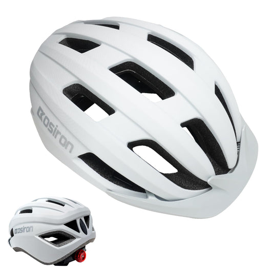 Ckorison Bike Helmet Adult Men Women Bicycle Helmet with Light Detachable Visor Lightweight Mountain Road Bike Helmet Adjustable Size Cycling Helmet (White L(56-61cm))