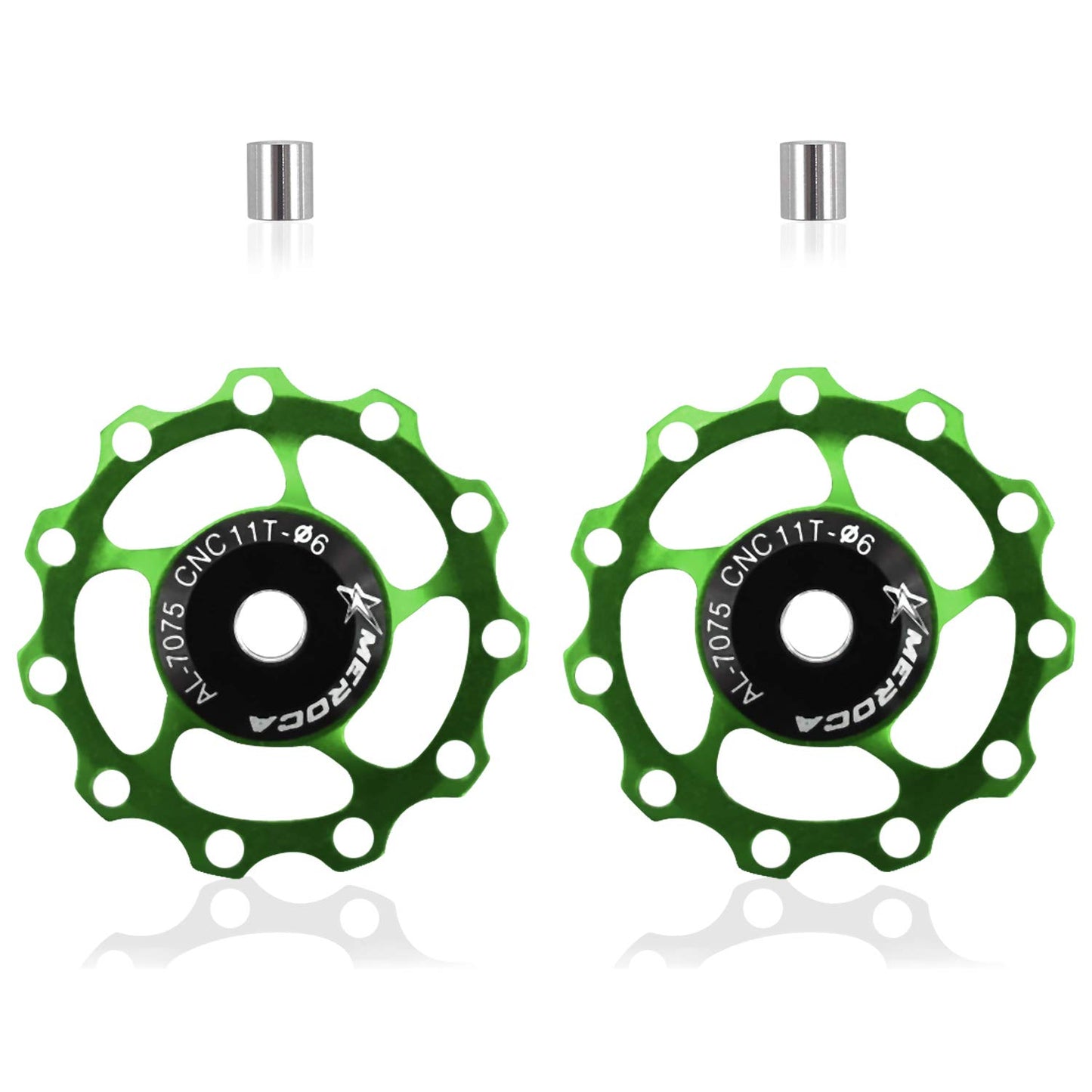 2PCS 11T Bicycle Rear Derailleur Pulley Jockey Wheel Aluminium Alloy Guide Wheel Bike Derailleur Accessories Guide Roller Part for Mountain Road Bikes Bicycles(Green)