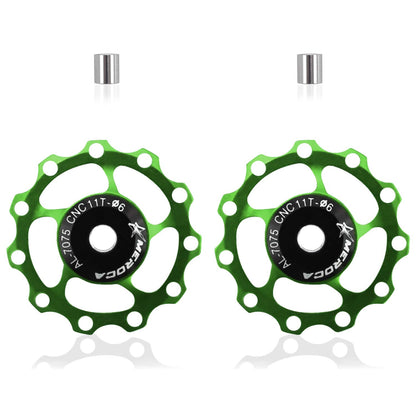 2PCS 11T Bicycle Rear Derailleur Pulley Jockey Wheel Aluminium Alloy Guide Wheel Bike Derailleur Accessories Guide Roller Part for Mountain Road Bikes Bicycles(Green)
