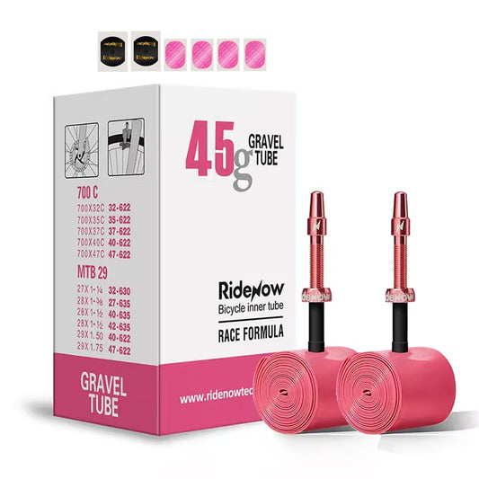 2 Pack RideNow TPU Inner Tubes 700C x 18-32C / 32-47C with 45mm/65mm/85mm Metal Presta Valve Removable Valve Cores for All Road or Gravel Bike (Include Bike Tube Patch Repair Kit)