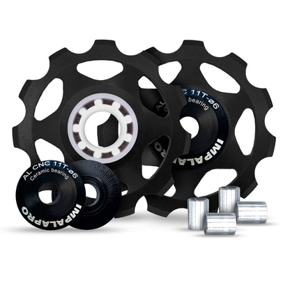 IMPALAPRO Bike Set of 2 Ceramic Jockey Wheels 11t - Derailleur Pulley - Jockey Wheel Shimano - Jockey Wheels 11 Speed - Pulley Sram - Shimano Jockey Wheels (Black)