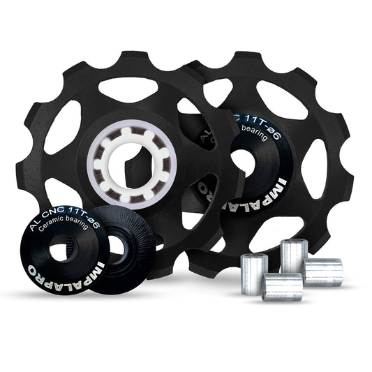 IMPALAPRO Bike Set of 2 Ceramic Jockey Wheels 11t - Derailleur Pulley - Jockey Wheel Shimano - Jockey Wheels 11 Speed - Pulley Sram - Shimano Jockey Wheels (Black)