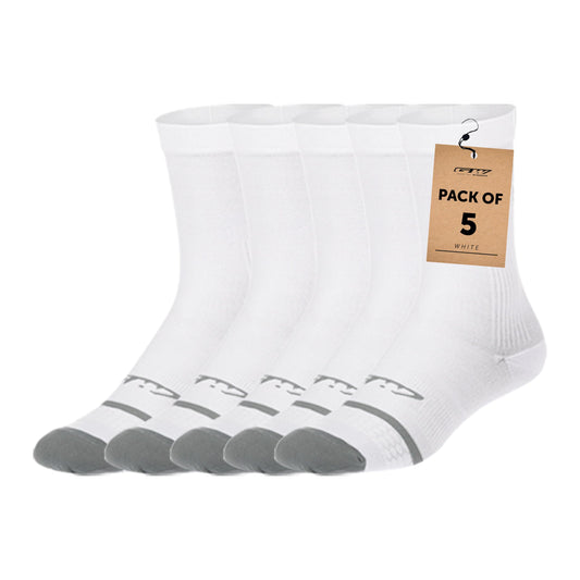 GW BICYCLES Cycling Socks Pack of 5 (7”) Length Biking Socks Firm Compression Fit Breathable Quick Dry with Reinforced Heel and Toe One Size - White