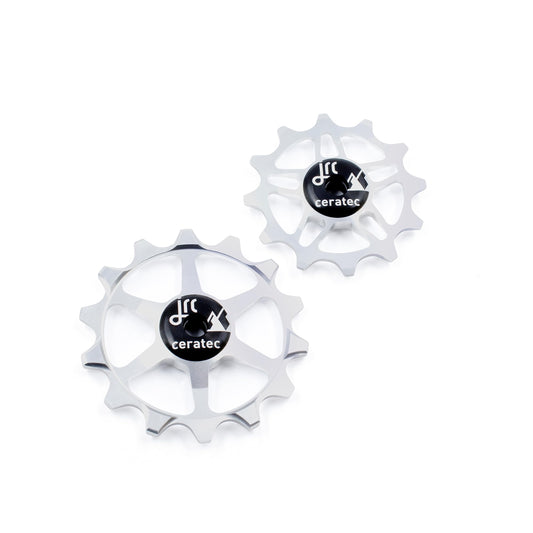 JRC Components Ceramic Derailleur Pulley Wheel | Pair of 14&12T Jockey Wheels Hybrid Ceramic Bearing - MTB Bike Rear Derailleur Pulley Wheels | Hybrid Ceramic Pulley Wheels - Silver