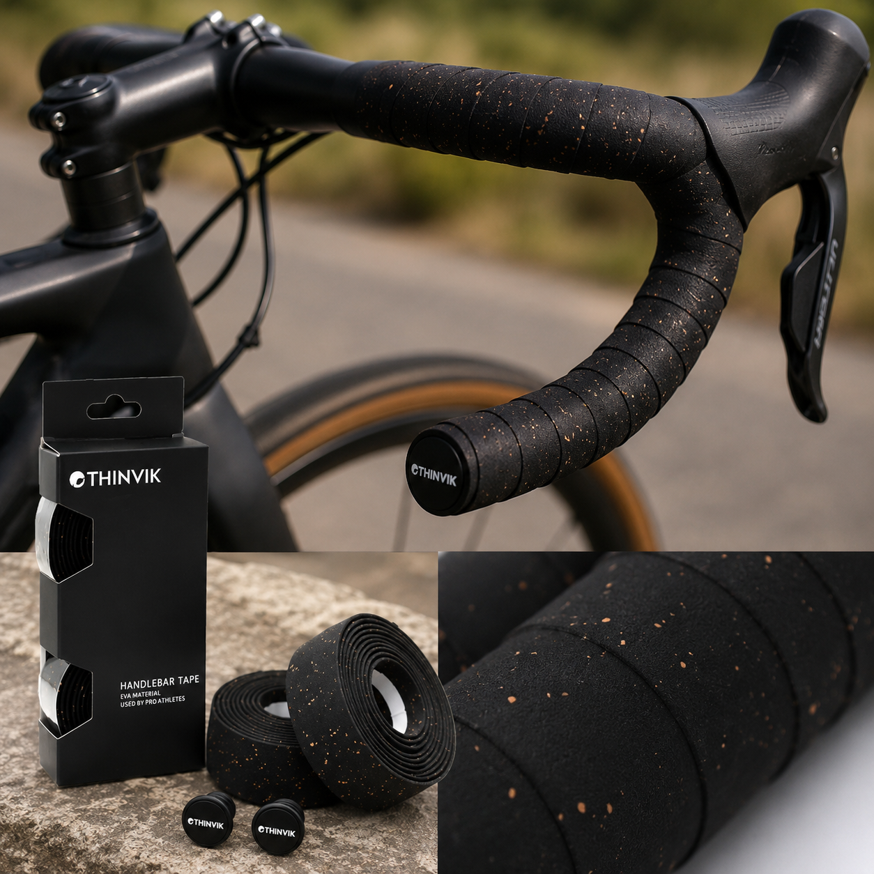 Thinvik EVA Cork Road Bike Bar Tape - Anti-Slip & Sweat-Absorbent