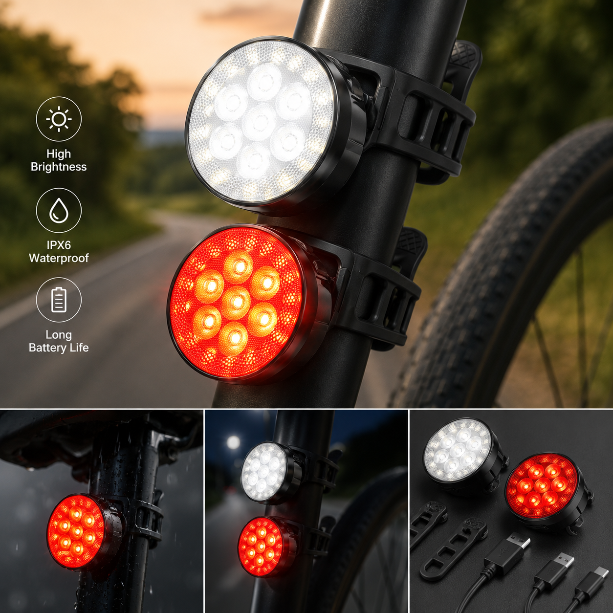 CyclistPro LED Light Set [8+12 Modes] USB Quick-Charge