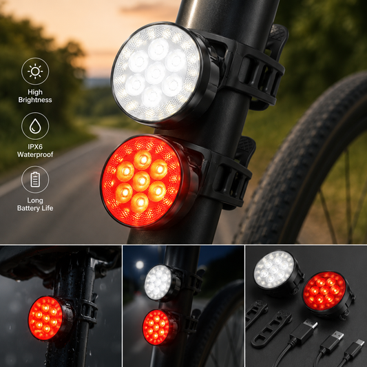 CyclistPro LED Light Set [8+12 Modes] USB Quick-Charge