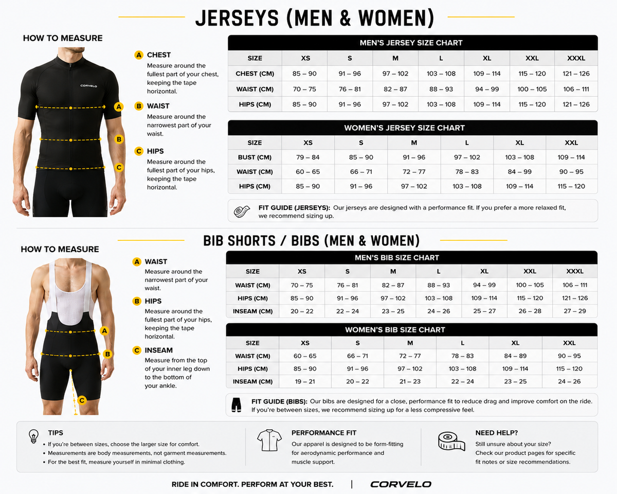 Jersey and Bib Size Guide